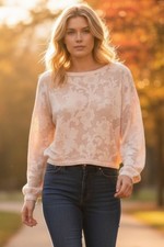 The Limited Women’s Sweater M Blush Floral Knit Semi Cropped Boho Peasant Top picture