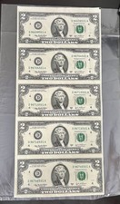 An Uncut $2 Currency Sheet Of 5 US Dollar Bills picture