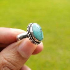 Genuine Turquoise Ring 925 Sterling Silver Gem Stone Ring Boho Turquoise Ring picture