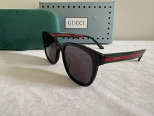 Authentic New Gucci GG0848SK 001 Black Green Red Stripe Grey Sunglasses picture