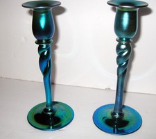 Antique Steuben Blue Aurene Twisted 8