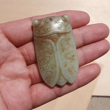$250 FINE CHINESE ANTIQUES NEPHRITE JADE Carved OLD SAPPHIRE JADE CICADE 36G picture