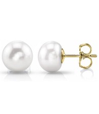 14K Solid Gold 10MM Freshwater Pearl Stud Earrings | SHIPS FROM THE USA picture