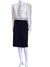 Leslie Fay Sheath Dress Size 10 Black & White Embroidered Faux 2pc Vintage Y2K picture