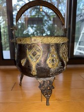 Antique 19th C Chinese Persian Bronze Ornate Cauldron Pot Planter Tripod Feet 9. picture