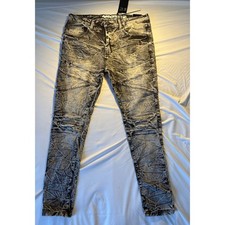 Mecca Mens Biker Jeans Size 36 Acid Wash Grey Distressed Moto Stretch Fit MJ-350 picture