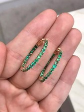 14K Rose Gold Plated 2.86 CT Round Cut Created Green Emerald Women Hoop Earrings picture