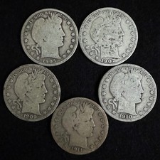 1905-S 1907-S 1909-S 1910-S 1911-S Barber Half Dollar 5-Coin S-Mint Lot • T69 picture