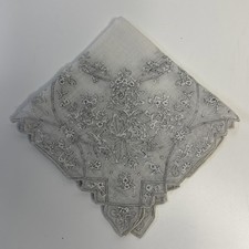 Beautiful Vintage Ornate Wedding Hankie Floral Embroidery Geometric Edges picture