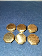 Vintage Solid Polished Brass Octagon Cabinet Drawer Knobs Pulls Set of 6 picture