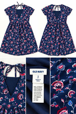 Old Navy Fit & Flare Floral V-Neck Knee Dress Lined Zip Tie Back, Sz S picture