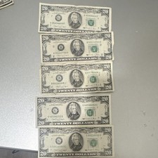Lot of 5 US $20 Federal Reserve Notes, Uncertified Ungraded Collection picture