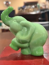 Fenton Chameleon Green Slag Glass Trumpeting Elephant Figurine W/ Original Box picture