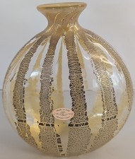 Seguso Viro Murano Glass Vase Signed Gold Leaf Italy 6.75