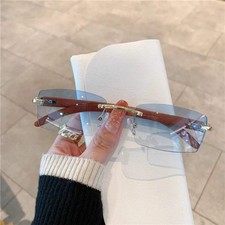 Rimless Sunglasses For Men Women Wooden Designer Luxury Brand Retro Sun Glasses picture