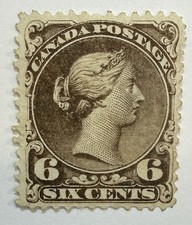 Canada #27 1868 6c dark brown Victoria “Large Queen” Used/VF-see photos picture