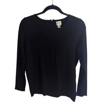 Chico's Classic Black Sweater Size 1 Long Sleeve Crewneck Sweater  Zipper Back  picture