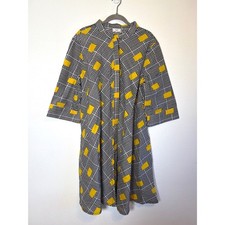 Zuri Kenya Cotton Geometric Block Stripe Shirt Dress Yellow Black White 1X picture