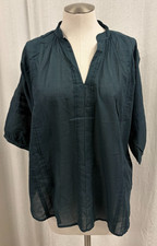 NWT Anokhi Kurta Medium Blouse Dark Green Teal Top Shirt Cotton Voile Small picture