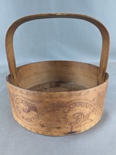 Antique Norwegian Bent Wood Sending Basket Svidd Dekor Burnt  Decoration picture