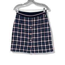 4 Funky Flavours Plaid Tweed Mini Skirt Womens Navy Pink Academia Preppy Size S picture