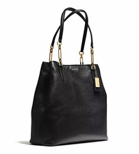 Coach Madison North South Tote Black Pebbled Leather with Gold Hardware - 26225 picture