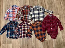 Lot of 7 Plaid Button-Up Shirts, Size 18-24M, Old Navy, Wrangler picture