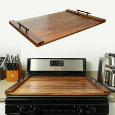 Rustic Farmhouse Wood Stove Cover Handcrafted Countertop Tray Kitchen Decor picture
