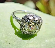 Art Deco Vintage Round Cut Lab Created Diamond 14K White Gold FN Engagement Ring picture