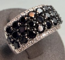 JTV Black Spinel White Zircon Pave Band Ring Sterling Silver Size 8 picture