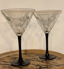 2 Cristal D'Arques Durand Art Deco Black Stem 3D Olive Martini Glasses  picture