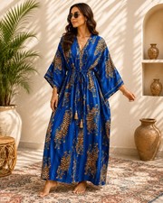 Indian Vintage 100% Cotton Long Beach Maxi Kaftan Dress One Size Caftan Kimono picture