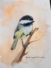 Sophie Dare, Original Art, 11X14 Watercolor Sweet Chicadee picture