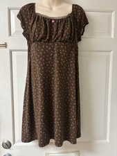 No Boundaries Women's Brown Floral Square Neck Cap Sleeve A-Line Dress L 12/14 picture