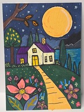 ACEO Original Art Abstract Whimsical cottage Colorful OOAK Hand Drawn 2.5x3.5 picture