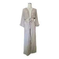 Rebellion Again Boho Lagenlook Maxi Duster Kimono Cardigan Taupe Crochet Lace S picture