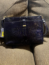 Brahmin Blue Crocodile Embossed Crossbody Bag Zip Gold Hardware Strap + Dust picture
