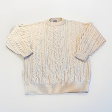 Bonner Of Ireland Fisherman Cable Knit Sweater Mens LG Cream Aran 100% Pure Wool picture