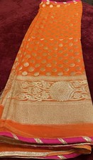 Orange Banarasi Georgette Saree with Gold Zari Work picture