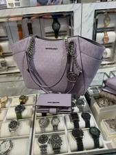 Michael Kors Lady Large Purse Shoulder Bag Handbag + Bifold Leather Wallet Lilac picture