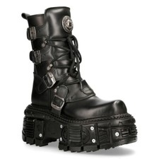 NEW ROCK BOOTS TANK373-S1 Black Leather Unisex Combat Platform Biker Goth Shoes picture