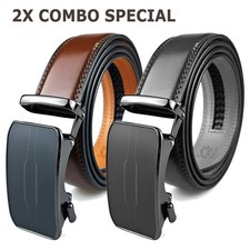 28″-50″ Men's Leather Ratchet Dress Belts Automatic Buckle Click Sliding Belt 1A picture