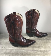 Vintage Oxblood Flames Leather Cowboy Western Mens Pull On Snip Toe Boots Size 7 picture