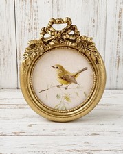 Vintage Style Bird Chickadee Print Gold Ornate Bow Frame Ornate Picture Frame picture