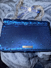 Kurt Geiger London Kensington Blue Sequin Chevron Crossbody Chain Strap picture