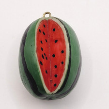 Watermelon Colorful Hand Painted Wood Look Seeded Sliced Open Vintage Pendant picture
