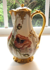Antique Haviland Limoges coffee/ tea pot & lid Art Nouveau Poppy & Gold Trim picture