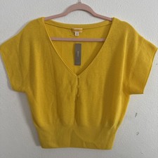 NWT J.Crew Featherweight Cashmere V-neck T-shirt in Bright Sun Yellow Sweater M picture