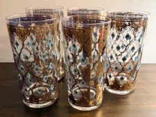 (5) Vintage Culver Seville 22K Gold Aqua Highballs 5.5