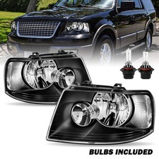 For 2003-2006 Ford Expedition Black Clear Headlights Assembly Pair W/Bulbs picture